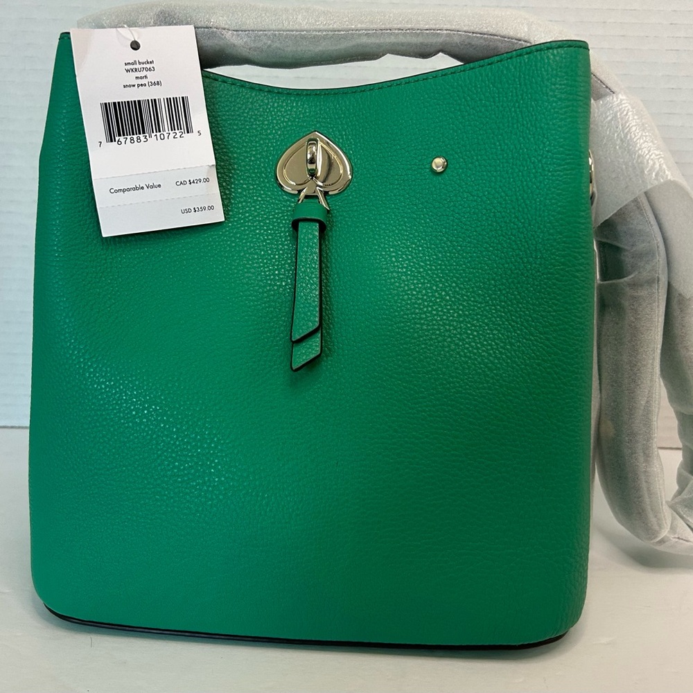 Kate Spade Marti Snow Pea Green Leather Small Bucket Shoulder Bag NWT